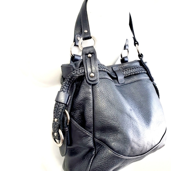 Metallic Gray Leather Shoulder Bag - Picture 3 of 10